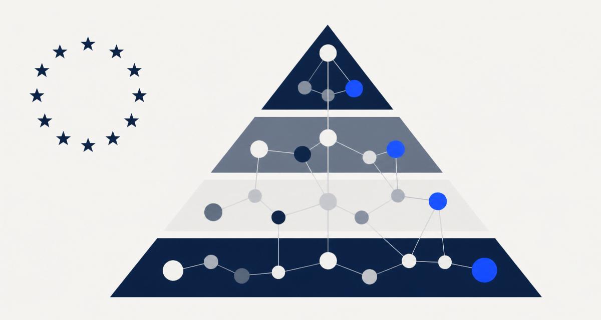 Illustration vectorielle moderne : pyramide des niveaux de risque de l'AI Act et étoiles européennes